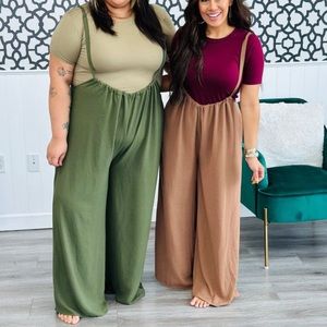 Brand new drawstring romper Olive color one